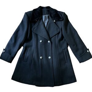 VTG ANNEX Women’s Wool Peacoat w/ Faux Fur Collar Black Size P/S Made In Canada